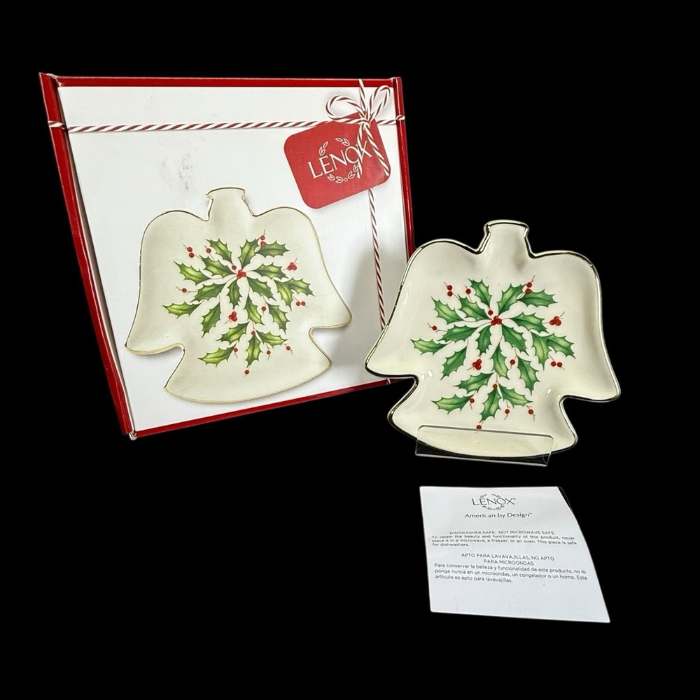 Lenox Christmas Angel‎ Dish Hosting Holidays Holly Snack Tray Plate 5.25"